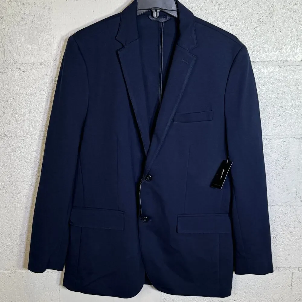 Alfani Mens Modern Knit Two Button Blazer Jacket Navy L $140